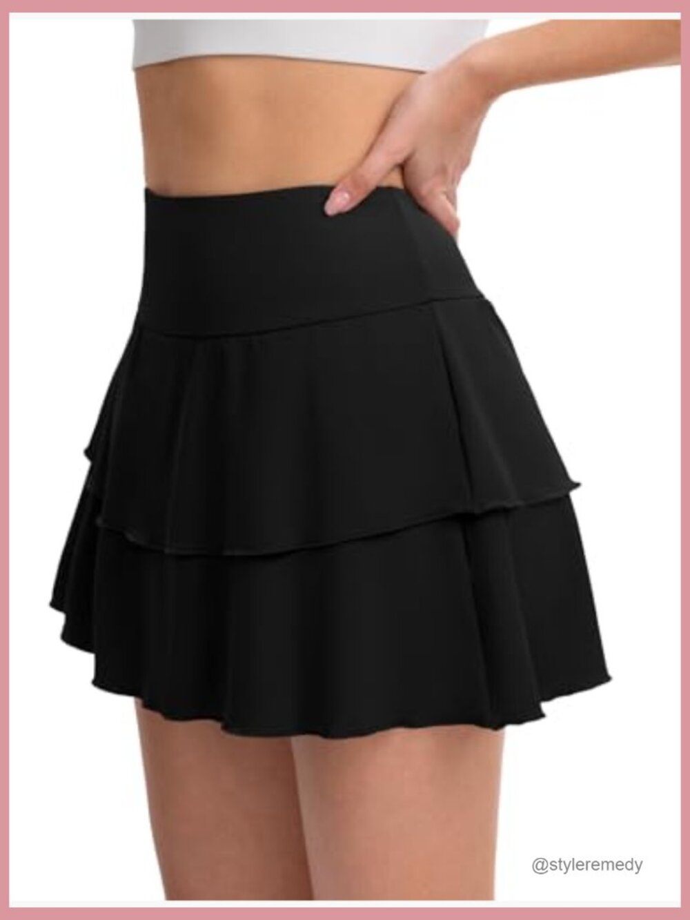 Double Ruffle High Waisted Skort with Pockets 85% Nylon 15% Spandex - Picture 4 of 7